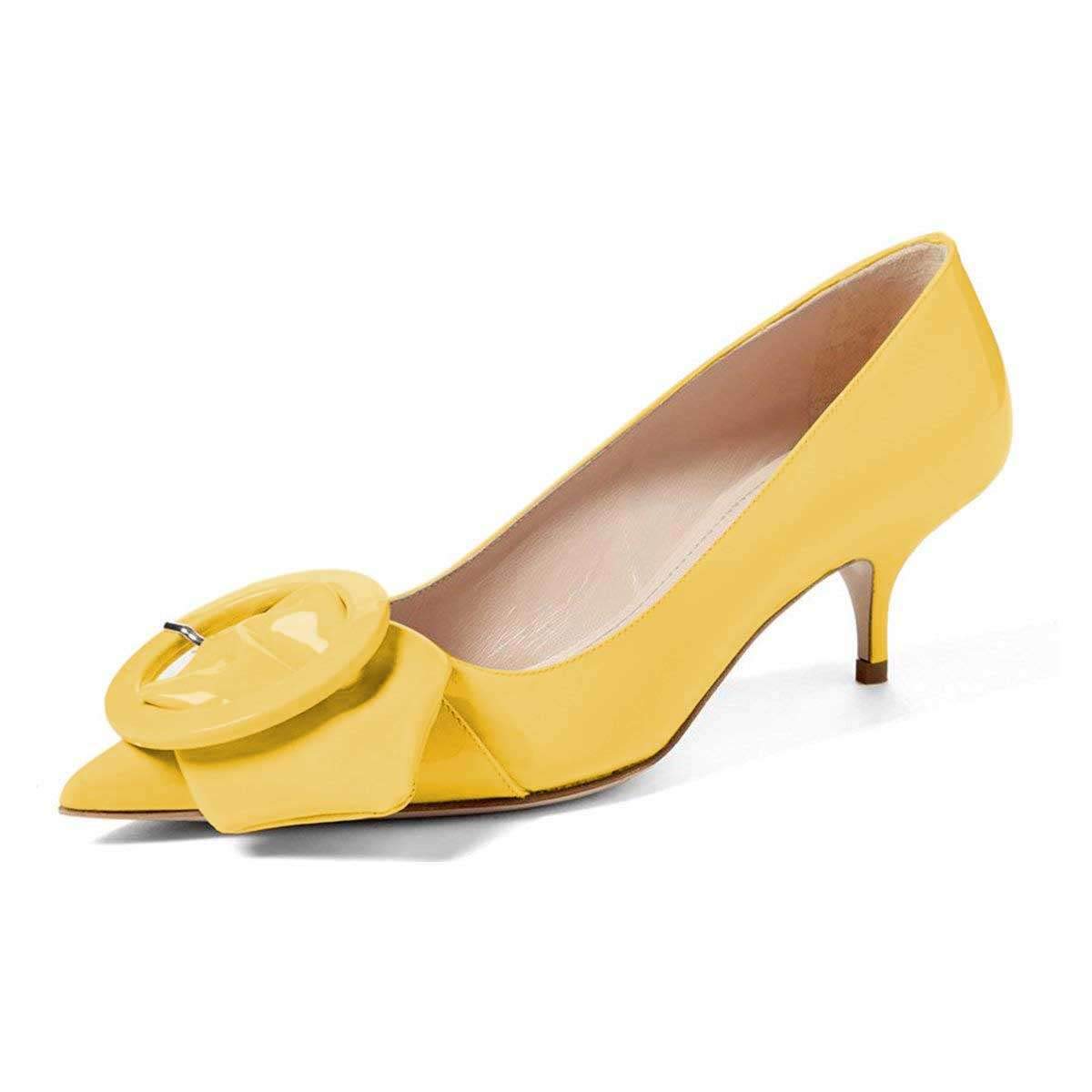 Pointed Toe Kitten Heel Pumps with Buckle Detail