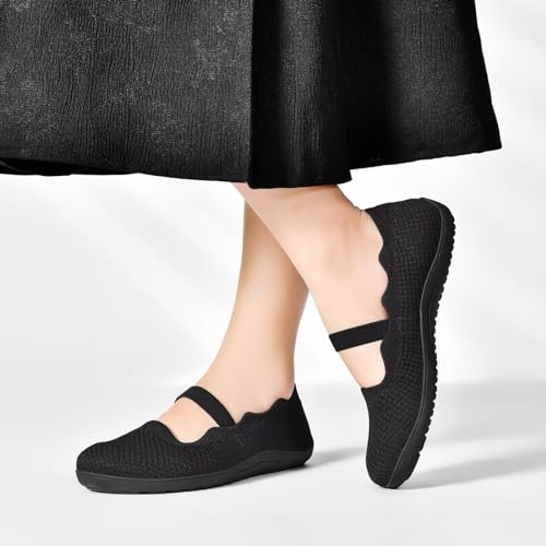 Wide Toe Knit Mary Jane Flats