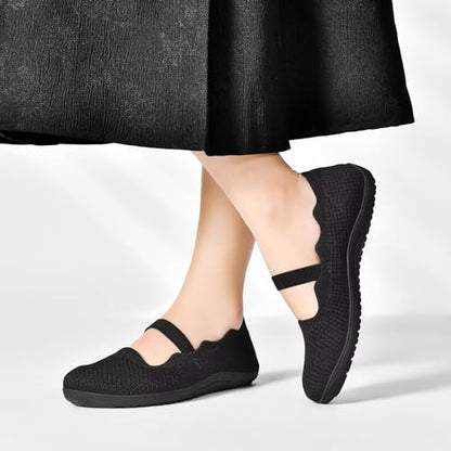 Wide Toe Knit Mary Jane Flats