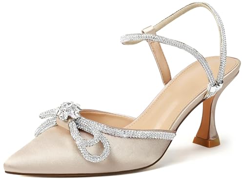 Rhinestone Slingback Kitten Heel Bow Pumps