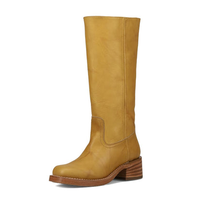 Waterproof Tall Leather Boots with Chunky Heel