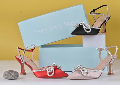 Rhinestone Slingback Kitten Heel Bow Pumps
