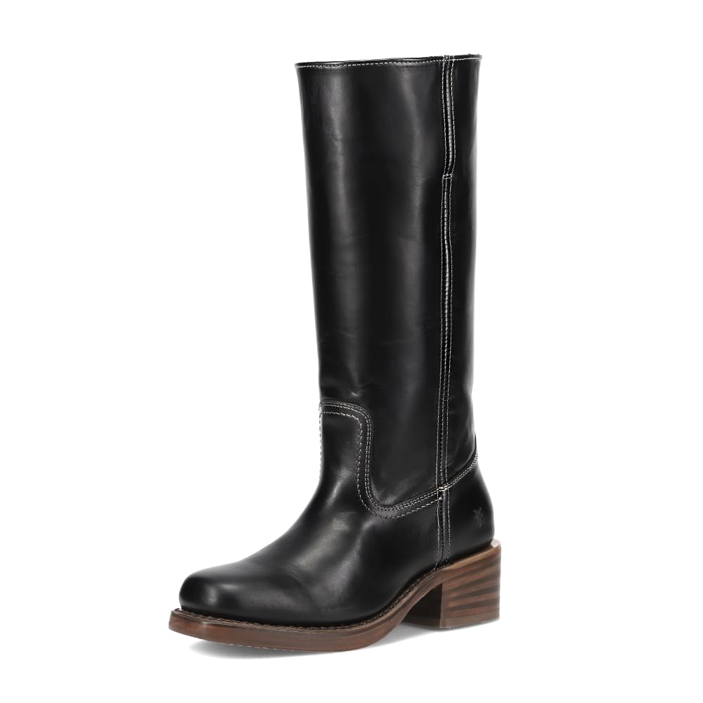 Waterproof Tall Leather Boots with Chunky Heel