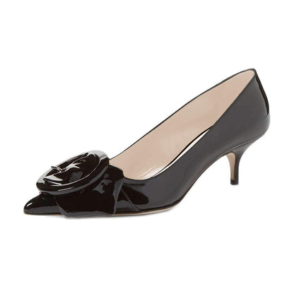 Pointed Toe Kitten Heel Pumps with Buckle Detail