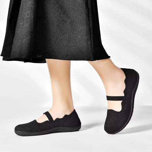 Wide Toe Knit Mary Jane Flats