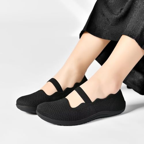 Wide Toe Knit Mary Jane Flats