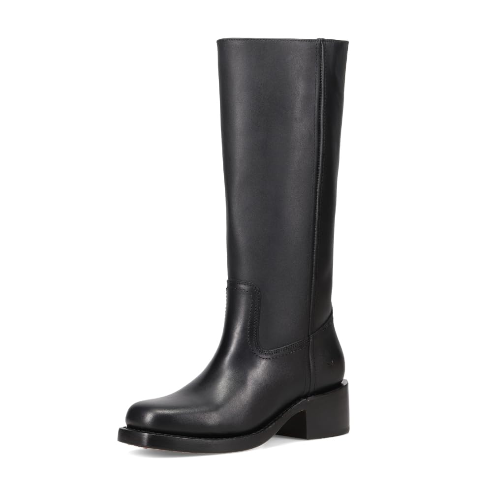 Waterproof Tall Leather Boots with Chunky Heel