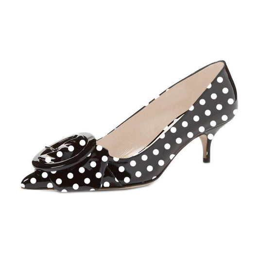 Pointed Toe Kitten Heel Pumps with Buckle Detail