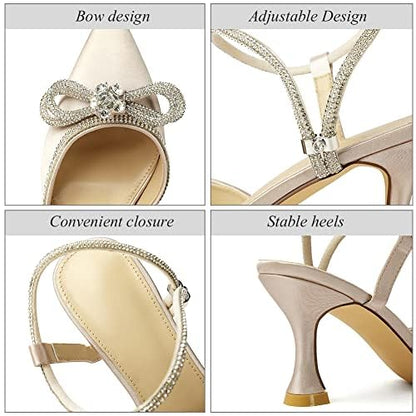 Rhinestone Slingback Kitten Heel Bow Pumps