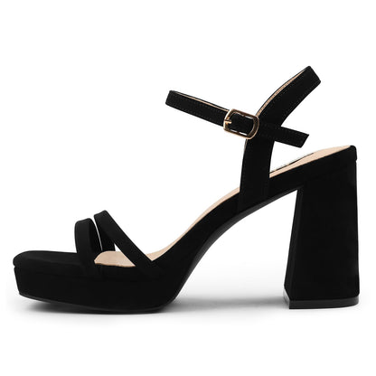 Platform Block Heel Sandals with Ankle Strap