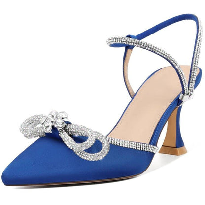 Rhinestone Slingback Kitten Heel Bow Pumps