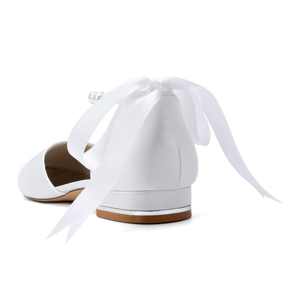 Pearl Strap Satin Bridal Flats
