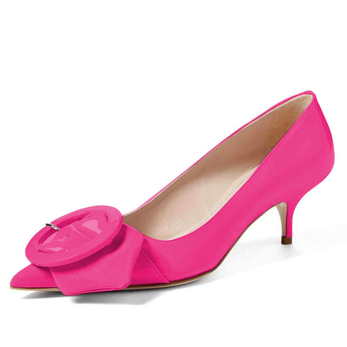 Pointed Toe Kitten Heel Pumps with Buckle Detail