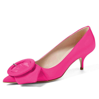 Pointed Toe Kitten Heel Pumps with Buckle Detail