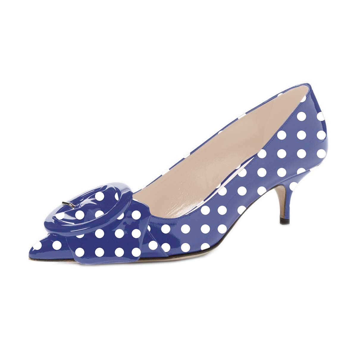 Pointed Toe Kitten Heel Pumps with Buckle Detail