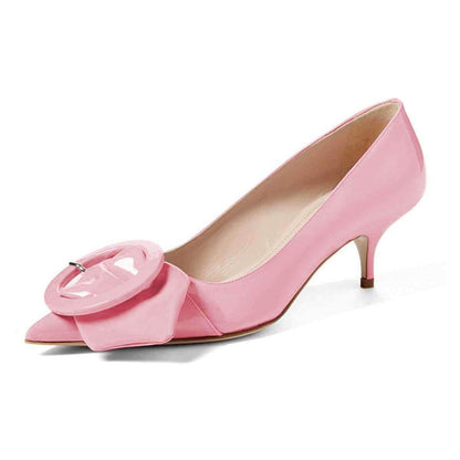 Pointed Toe Kitten Heel Pumps with Buckle Detail