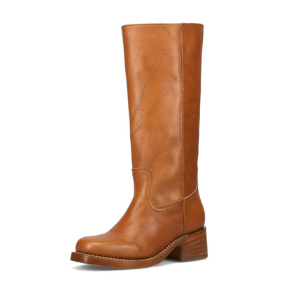 Waterproof Tall Leather Boots with Chunky Heel