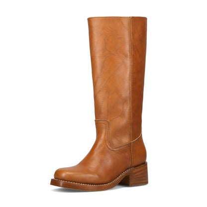 Waterproof Tall Leather Boots with Chunky Heel