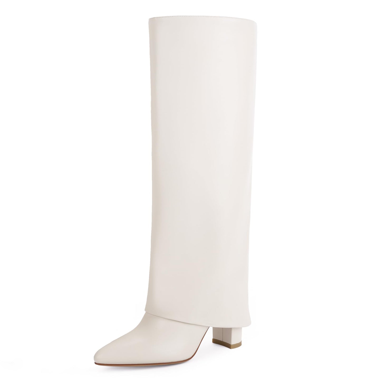 Fold Over Knee High Boots with Chunky Heels