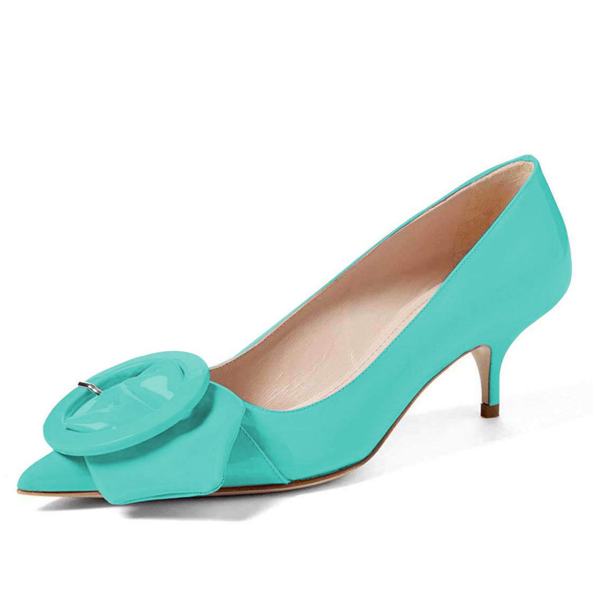 Pointed Toe Kitten Heel Pumps with Buckle Detail