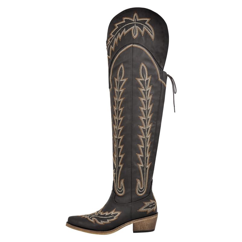 Over-the-Knee Cowboy Boots with Chunky Heel