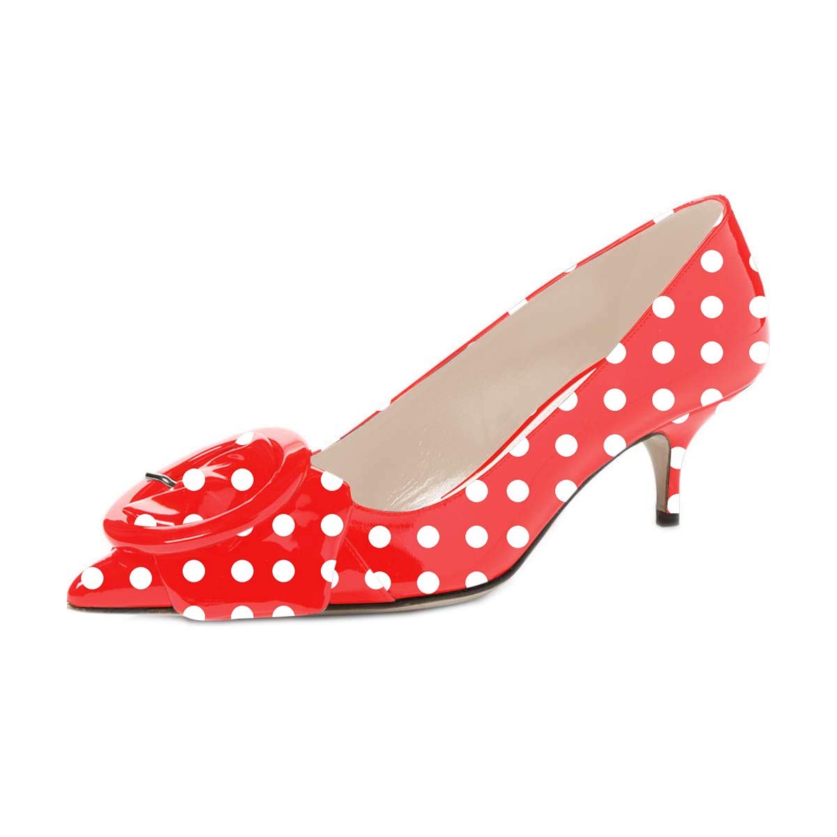 Pointed Toe Kitten Heel Pumps with Buckle Detail