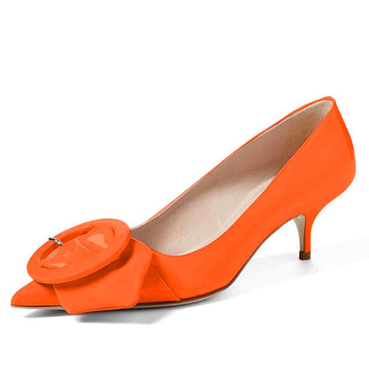 Pointed Toe Kitten Heel Pumps with Buckle Detail