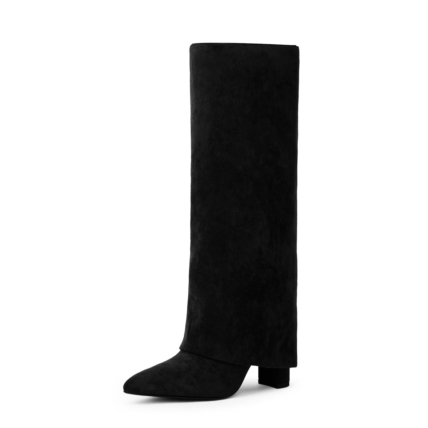 Fold Over Knee High Boots with Chunky Heels