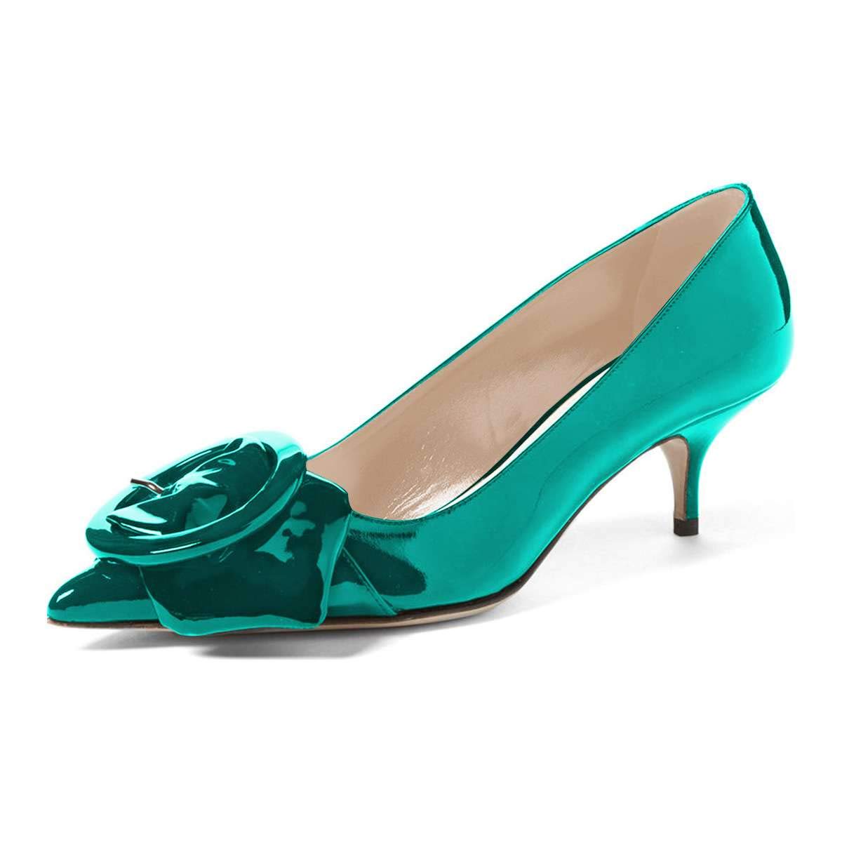 Pointed Toe Kitten Heel Pumps with Buckle Detail