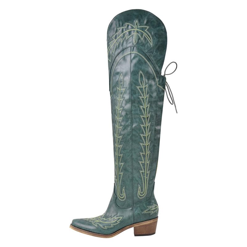 Over-the-Knee Cowboy Boots with Chunky Heel