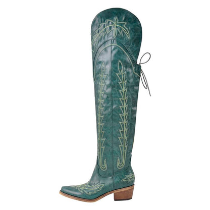 Over-the-Knee Cowboy Boots with Chunky Heel