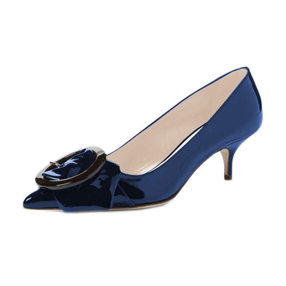 Pointed Toe Kitten Heel Pumps with Buckle Detail