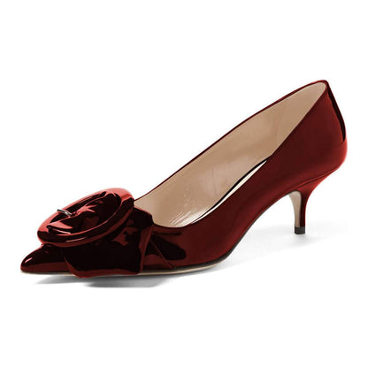Pointed Toe Kitten Heel Pumps with Buckle Detail