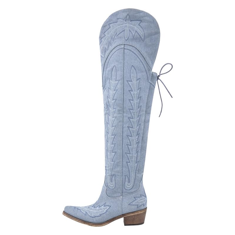 Over-the-Knee Cowboy Boots with Chunky Heel