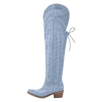Over-the-Knee Cowboy Boots with Chunky Heel