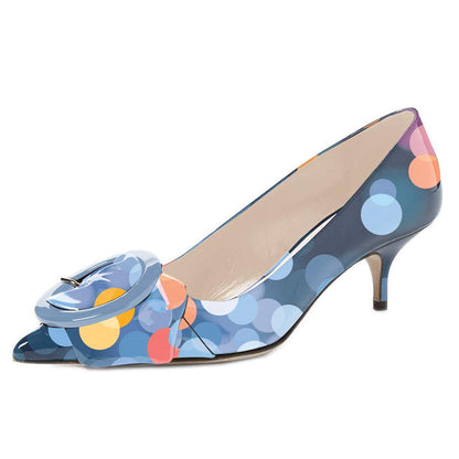 Pointed Toe Kitten Heel Pumps with Buckle Detail