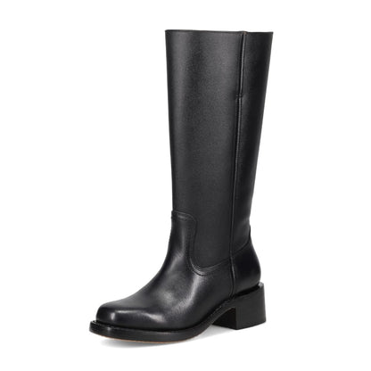 Waterproof Tall Leather Boots with Chunky Heel