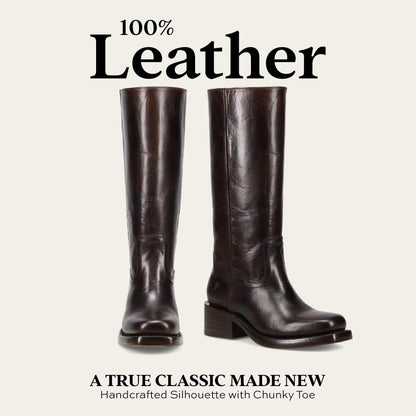 Waterproof Tall Leather Boots with Chunky Heel