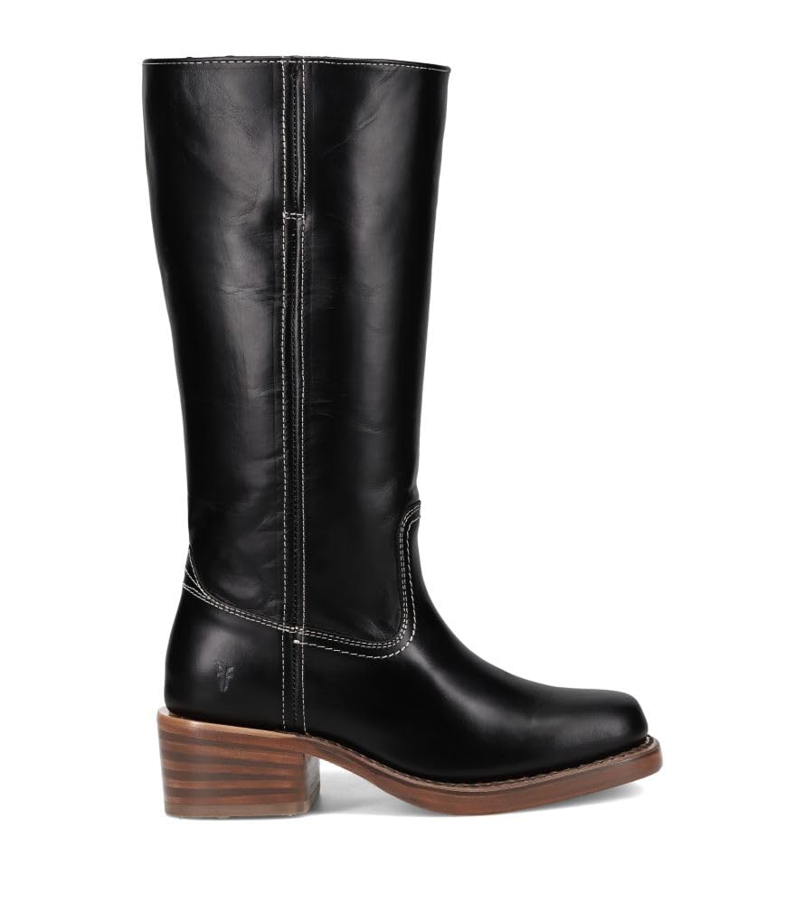 Waterproof Tall Leather Boots with Chunky Heel