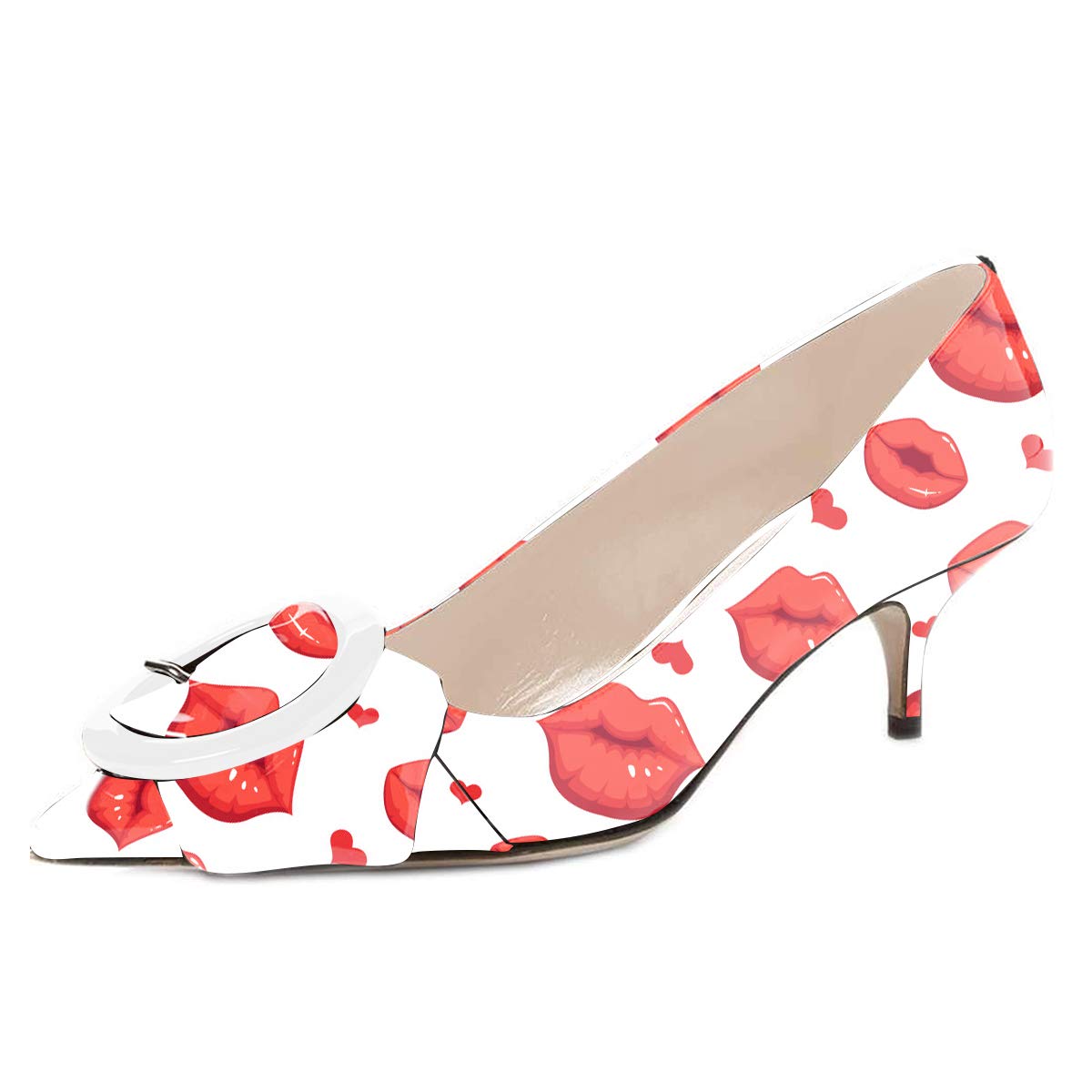 Pointed Toe Kitten Heel Pumps with Buckle Detail