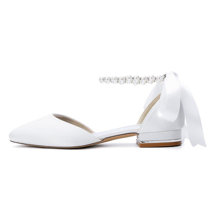 Pearl Strap Satin Bridal Flats