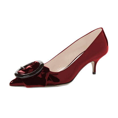 Pointed Toe Kitten Heel Pumps with Buckle Detail