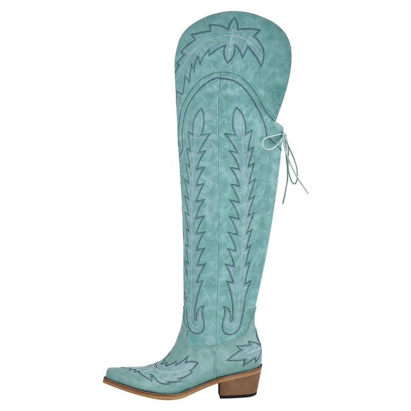 Over-the-Knee Cowboy Boots with Chunky Heel