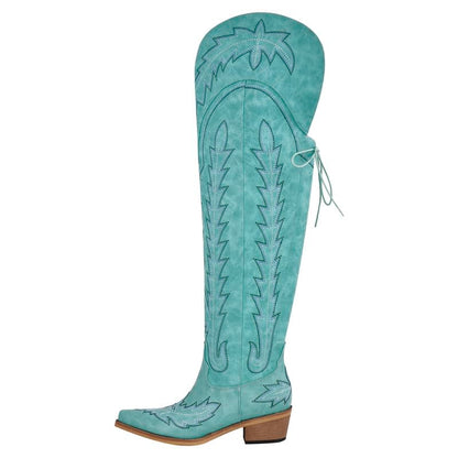 Over-the-Knee Cowboy Boots with Chunky Heel
