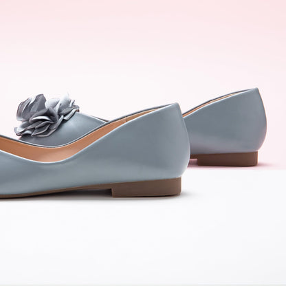 Square Toe Satin Flower Flats