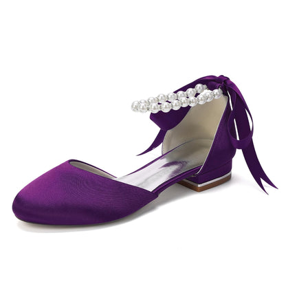 Pearl Strap Satin Bridal Flats