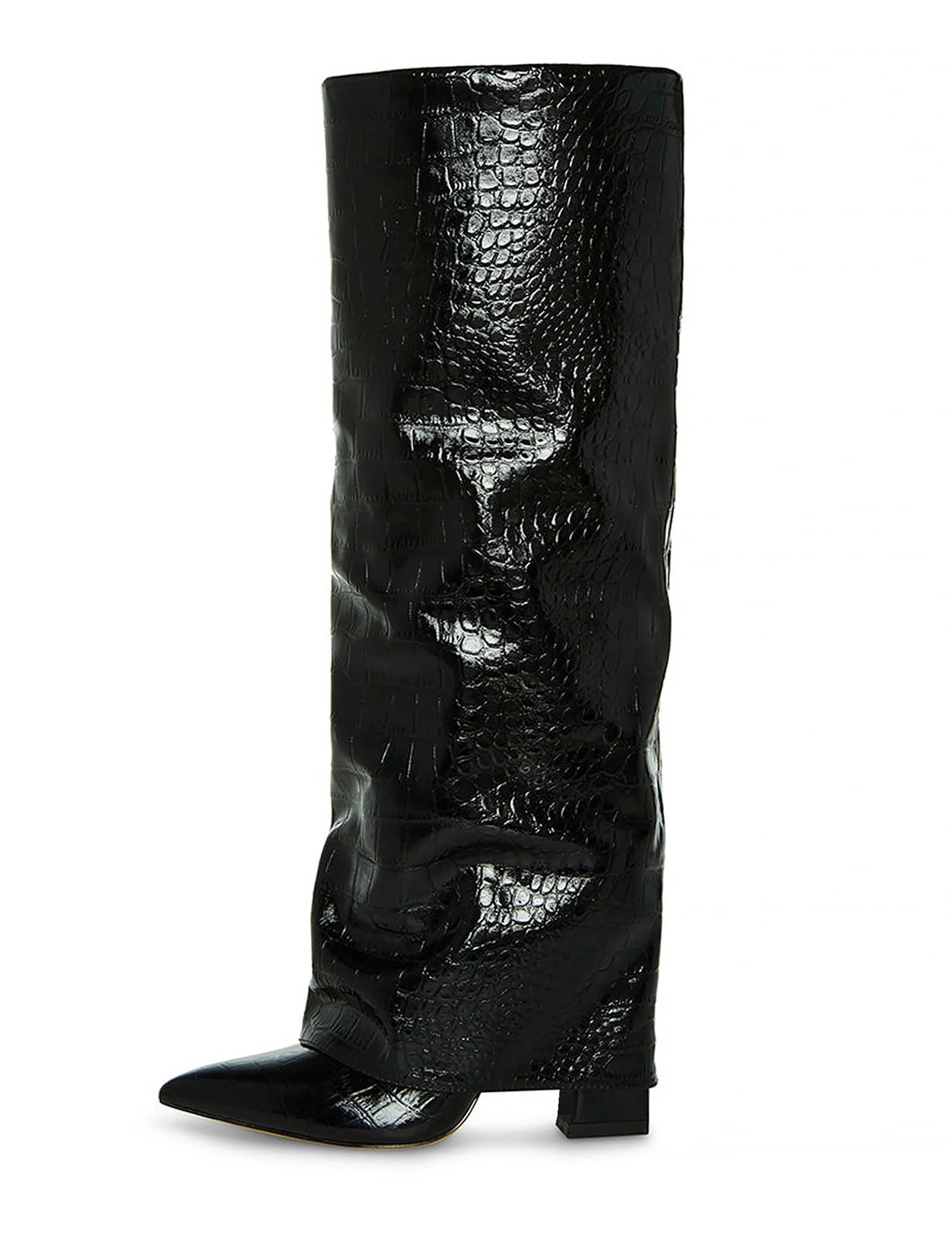 Fold Over Knee High Boots with Chunky Heels