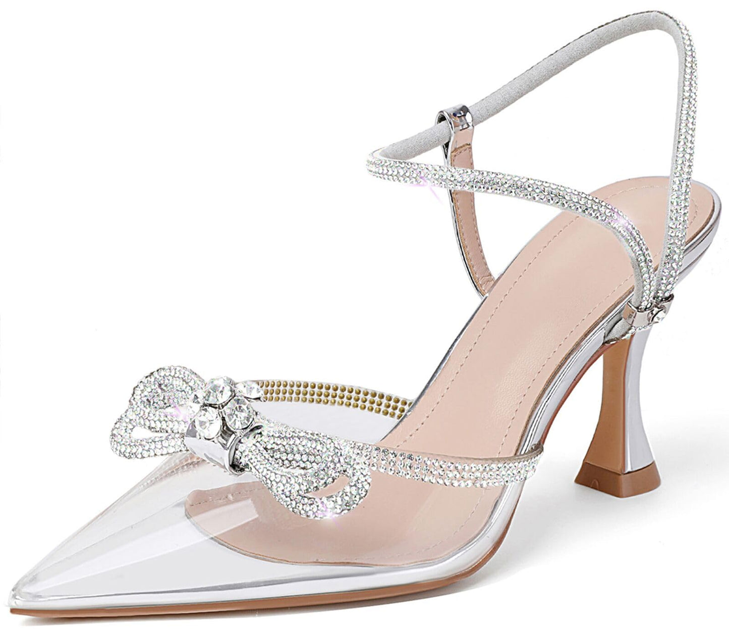 Rhinestone Slingback Kitten Heel Bow Pumps
