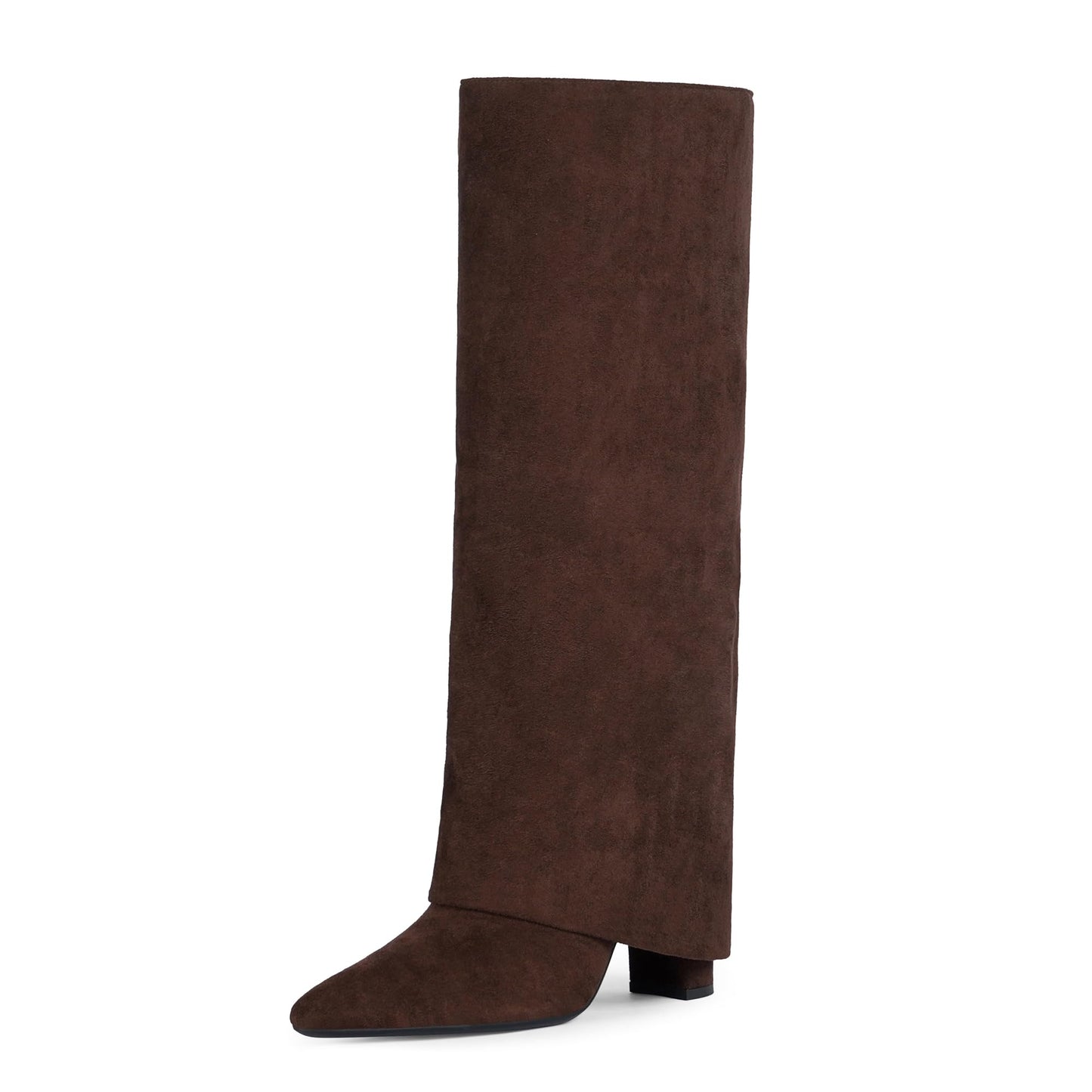 Fold Over Knee High Boots with Chunky Heels