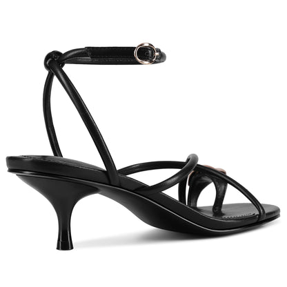 Kitten Heel Thong Sandals with Ankle Strap